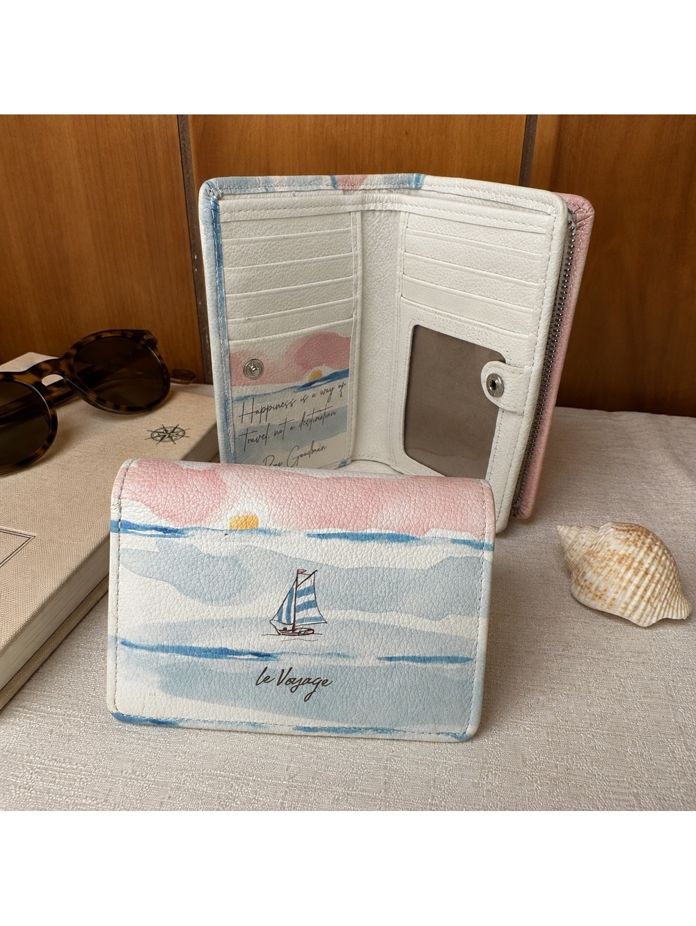 Vintage Brighton Le Voyage Leather Wallet Pink Blue Sailboat Coastal Organizer
